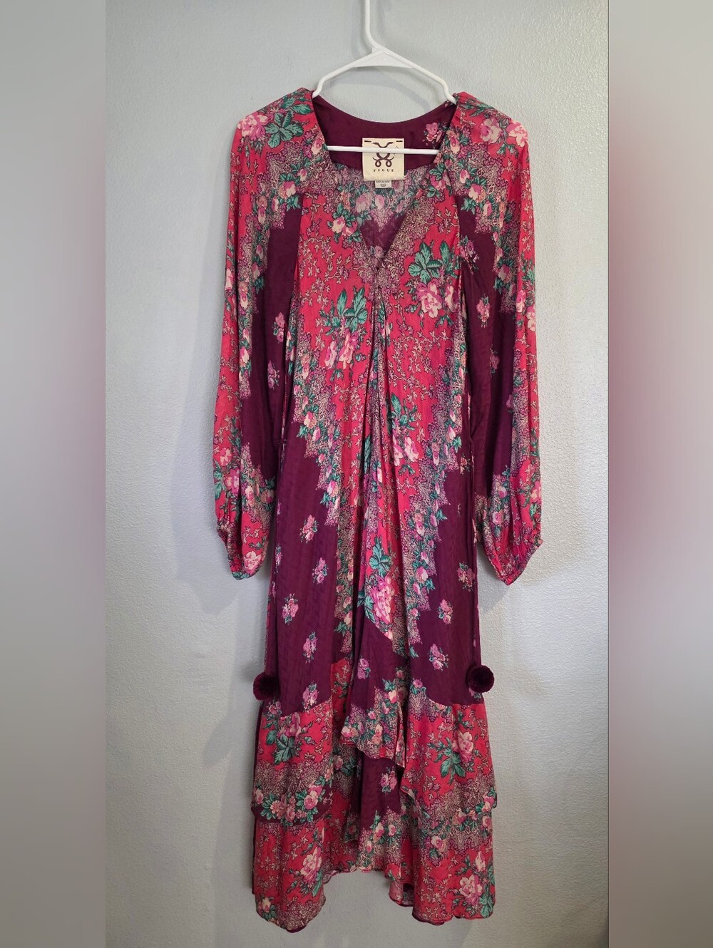 Women's Figue Frederica Floral Ruffle Wrap Maxi Dress Boho XS/S